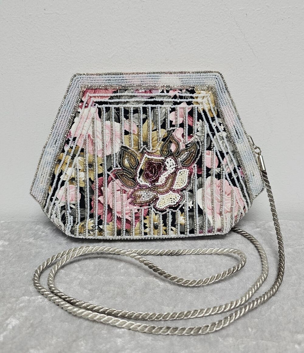 Delill Womens Hand-Beading & Trapezooidal Frame CrossBody Purse